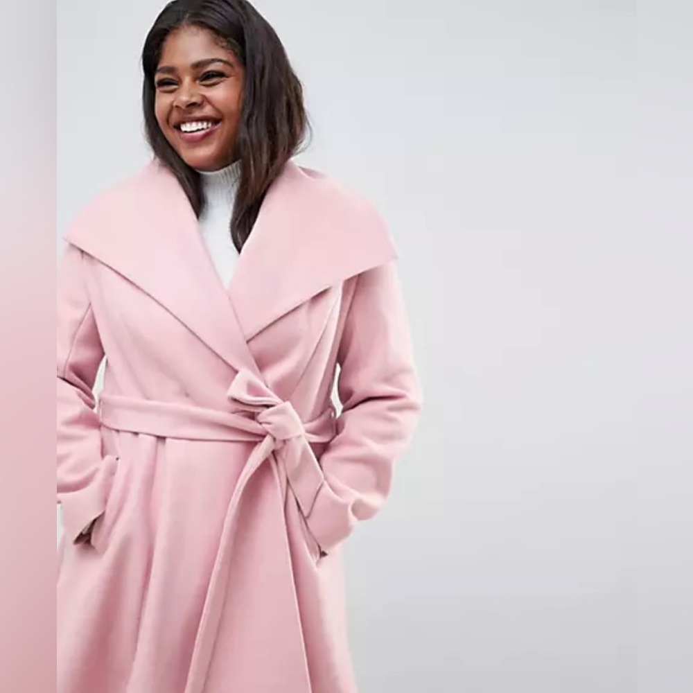 Beautiful Pink ASOS Curve Waterfall Tie Coat